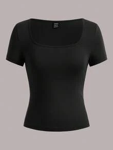 SHEIN EZwear 3pcs Women's Short Sleeve Cropped Casual Fitted T-Shirts, Suitable For Summer,Red Top - Multicolor - View 9