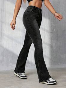 SHEIN Tall 女士休闲百搭喇叭口袋牛仔裤