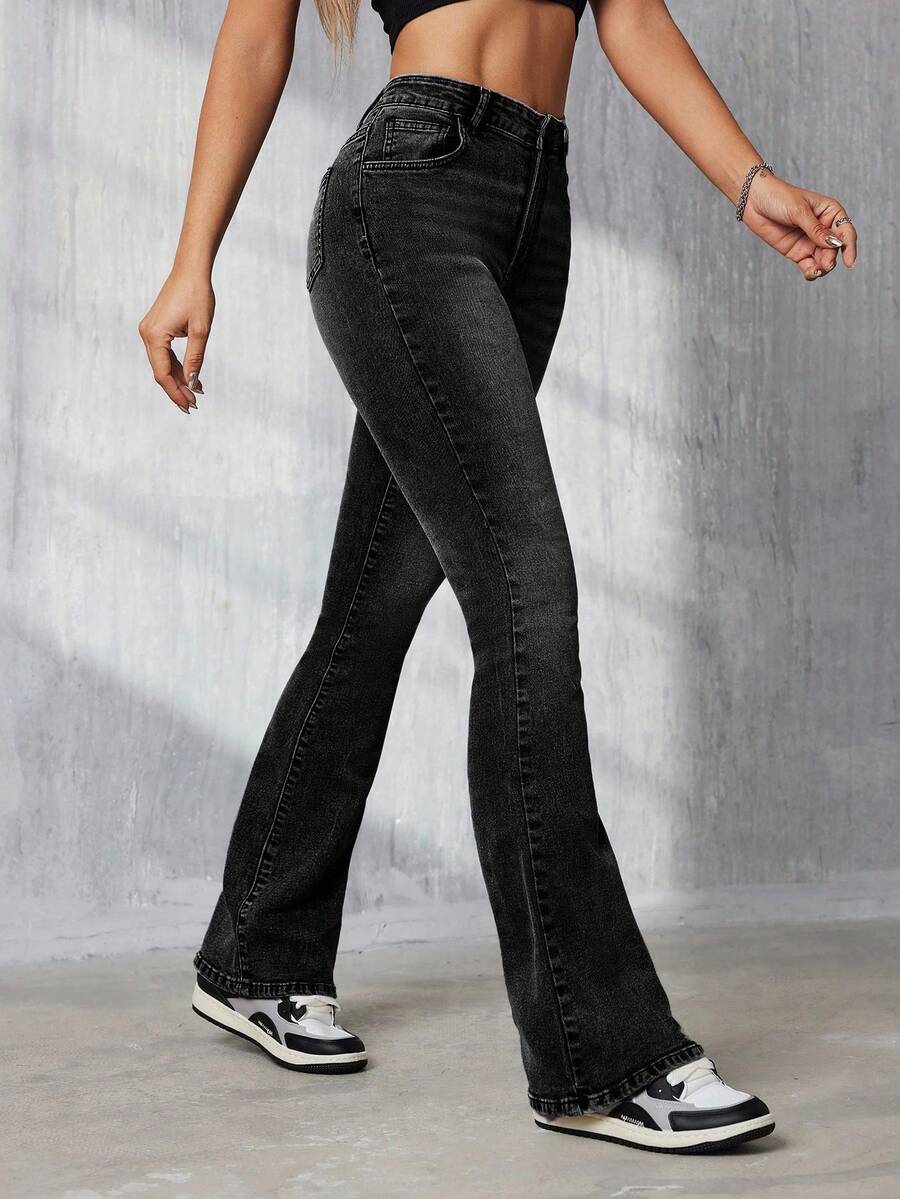 SHEIN Tall 女士休闲百搭喇叭口袋牛仔裤