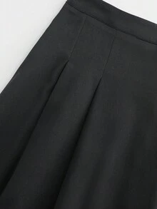 Modelyn 优雅高腰百褶中裙，时尚百搭 - 黑色 - 查看 7