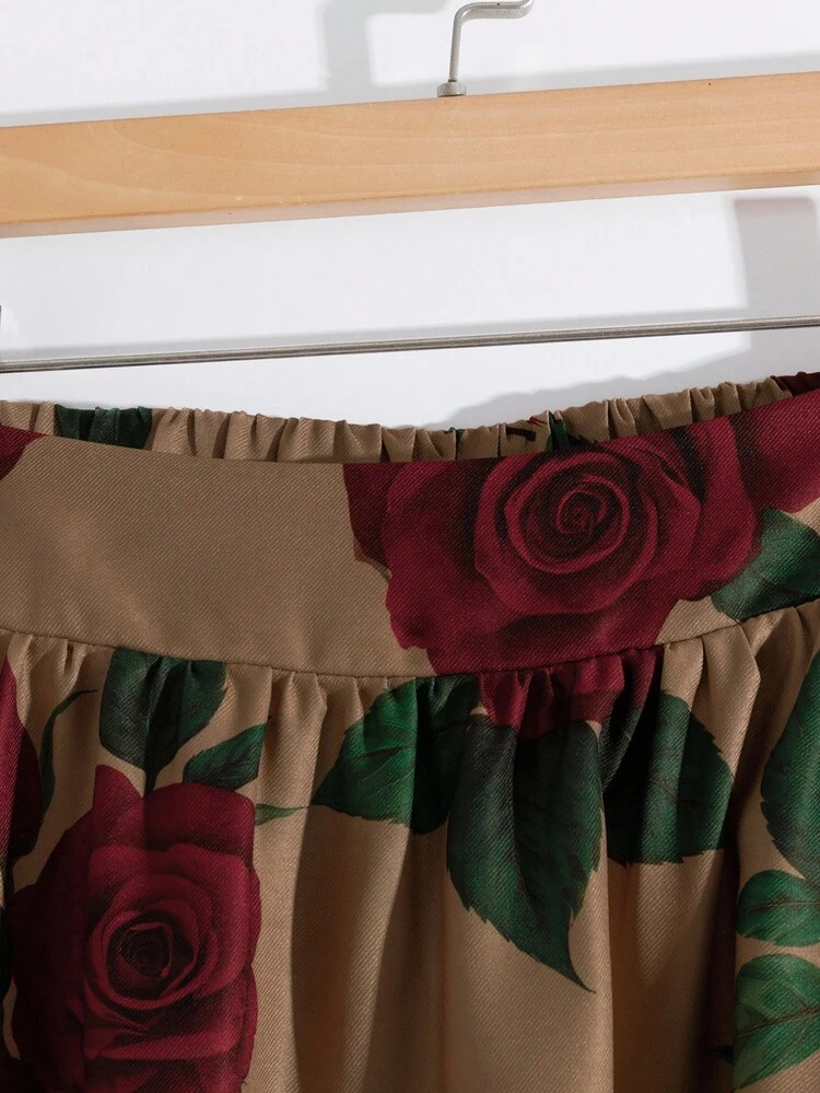 GlowEve Saia Evasê Floral Cinza-Marrom Elegante e Casual Feminina - Multicolorido - Visão 5