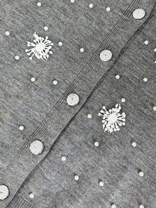 Modelyn Áo khoác cardigan thời trang thanh lịch cỡ lớn với họa tiết hoa đính hạt 3D, Thu/Đông - Xám - Xem 6