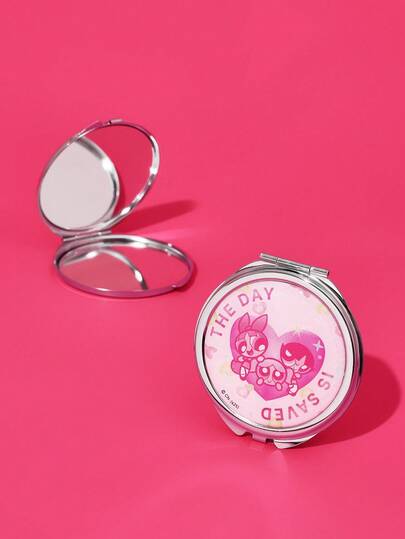 FanGlow THE POWERPUFF GIRLS X SHEIN “THE DAY IS SAVED”心形化妆镜 – 甜蜜纪念品，小巧可爱的便携式镜子，适合女孩的包或口袋