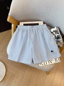 SHEIN 女士休闲条纹衬衫和短裤两件套 - 彩色 - 查看 5