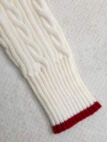 INAWLY Women's Contrast Color V-Neck Long Sleeve Twist Knit Casual Sweater, Autumn/Winter, Christmas - White - View 4