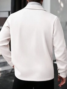 Manfinity CasualCool Men Solid Color Casual Long Sleeve Overcoat, Suitable For Autumn And Winter Men Cream Button Up Overcoat