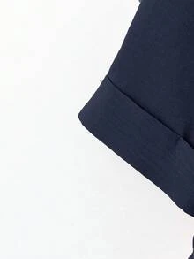 Linhara Plus Size Women's Floral Print 3/4 Sleeve Blouse, Vacation/Spring/Summer - Navy Blue - View 4