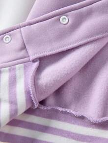 SHEIN Casuvi Kids 秋冬款少女休闲字母印花撞色棒球夹克