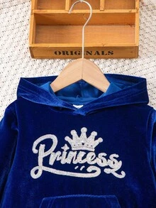 SHEIN Elladie kids 2件套女童休闲运动舒适长袖连帽服装，秋季 - 藏蓝色 - 查看 4