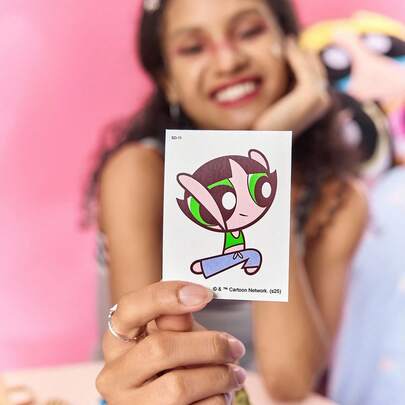 FanGlow THE POWERPUFF GIRLS X SHEIN 毛茛1片装彩色卡通纹身贴适用于肩颈锁骨手臂人体艺术临时防水仿真纹身贴