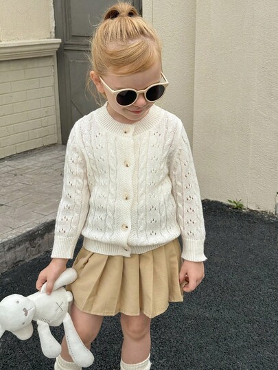 Young Girl Casual Solid Color Knit Cardigan Fall Winter