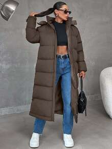 EURMUSE 女士保暖超大二合一防水连帽长款冬季外套