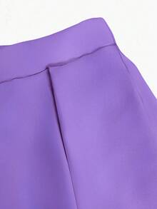 SHEIN LUNE A-Line Solid Color High Waist Slant Pocket Lavender Skirt - Purple - View 4