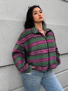 SHEIN EZwear 大码女式休闲拉链短款夹克，秋冬多色可选 - 淡紫色 - 查看 7