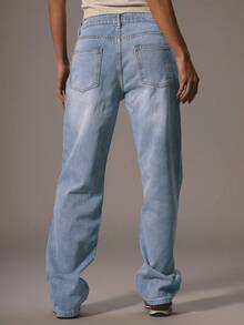 MUSERA Jeans slim taille mi-haute à jambe droite avec détails de couture et passants de ceinture. Style décontracté des années 90, idéal pour les concerts d'été, les sorties d'hiver à Nashville ou l'Oasis - Jean clair - Voir 4