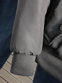 年轻女孩冬季休闲时尚街头拼接蓬松拉链前连帽保暖内衬夹克 - 灰色 - 查看 6