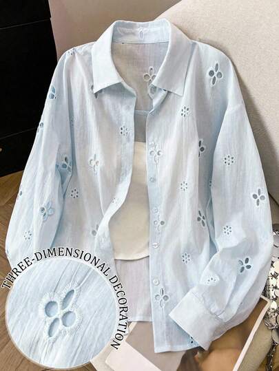 Resyla 大码女式蕾丝镂空刺绣花卉休闲衬衫