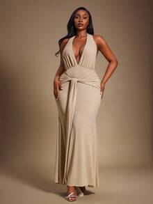 SHEIN SXY Robe moulante maxi dos nu élégante et sexy avec lien pour femmes grandes tailles. Convient pour sirène de bureau sexy, coquette, bal, Saint-Valentin, croisière, navette, affaires, rétro, fête, villégiature, vieille fortune, riche en couches, soirée, rassemblement, minimalisme, anniversaire, événement formel, Gyaru, Ibiza, Nashville, pause, modeste, chic, décontracté, shopping, streetwear, sortie, accentuer votre corps, mettre en valeur la silhouette