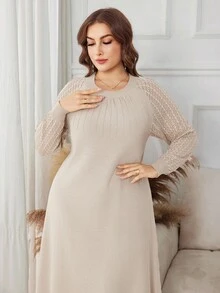 Lacomfia Vestido de punto de talla grande con textura y parches de unicolor para uso casual y de oficina - Gris Claro - Ver 6