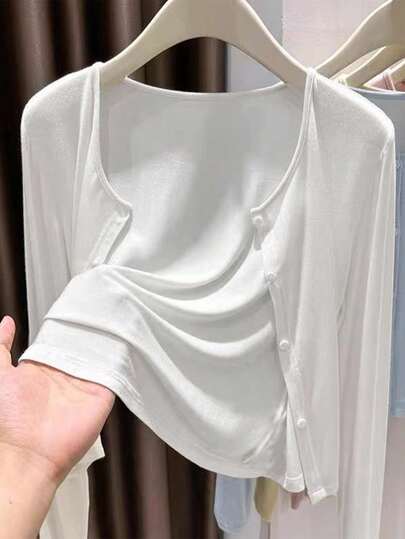 INAWLY Women's Minimalist Solid Color Versatile Front Button Thin Jacket, Autumn