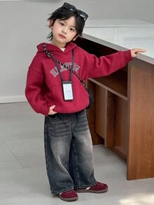 DAZY 幼儿男童宽松直筒牛仔裤，休闲街头风格，秋季 - 黑色 - 查看 5