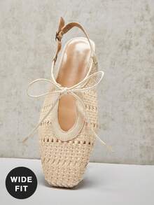 SHUZIA Ladies Wide-Fit Crochet Raffia Slingback Mules - Beige - View 5
