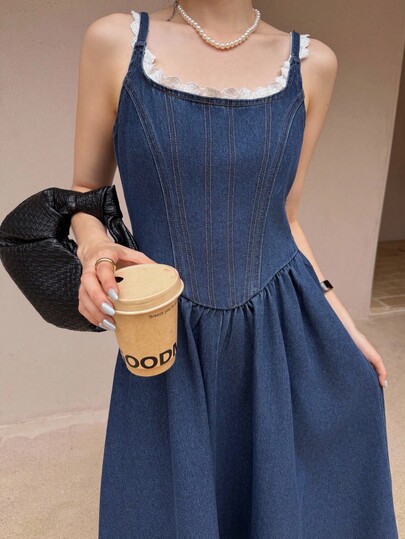 K-Vae Vestidos de mezclilla para mujer para todas las estaciones, ropa de invierno para mujer, vestidos largos con cuello de encaje, vestidos de fiesta, ropa para Año Nuevo