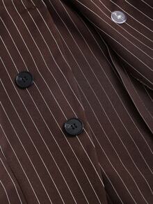 Sweetra 初秋新款韩版西装，棕色条纹设计，V领，收腰，修身时尚女士套装