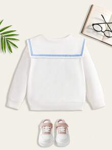 1pc Girls Cute Casual Collegiate Style Button Decor Peter Pan Collar Long Sleeve Rabbit Print Sweatshirt Fall Winter - White - View 2