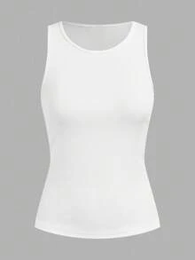 Comfortcana 3pcs Casual Basic Minimalist Ribbed Camisole Set, Round Neck Off-Shoulder All-Match Vest, Versatile Style Suitable For Spring Summer, Gym White - Multicolor - View 3