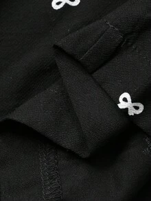 DAZY 2 件 Tween Girl 图案印花圆领长袖 T 恤和全印花裤家居服套装，秋季 - 黑色 - 查看 7