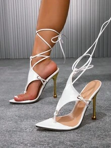 CUCCOO SZL New Women's Elegant Peep Toe Lace-Up High Heel Sandals For Christmas Spring Shoes Prom Heels Summer Shoes - White - View 5