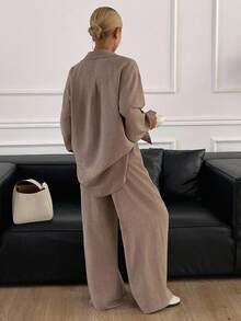 Strévra 女士西式度假沙滩纯色亚麻宽松休闲两件套，春季女士休闲套装