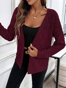 EMERY ROSE Casual Comfortable Hollow Diamond Pattern Cardigan For Women