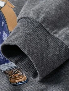 PrepCrw 2 件套青少年男孩优雅校园风格休闲都市小狗图案灰色圆领运动衫和裤子套装，适合居家、日常穿着、返校、假日、秋冬 - 彩色 - 查看 4