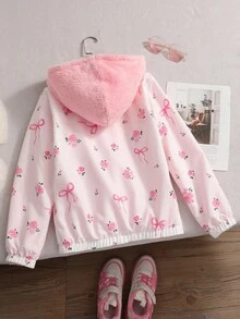 少女休闲可爱碎花保暖外套，适合学生日常穿着，秋冬季节穿着。 - 粉色 - 查看 2
