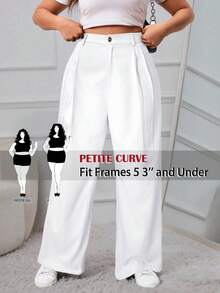 SHEIN PETITE CURVE Plus Size Fashionable Versatile Solid Color High Waist Suit Pants