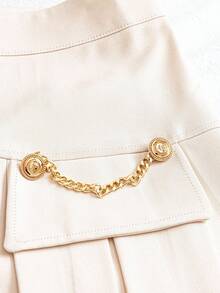 GlowEve Elegant Ruched Chain Detail Mini Skirt - Apricot - View 5