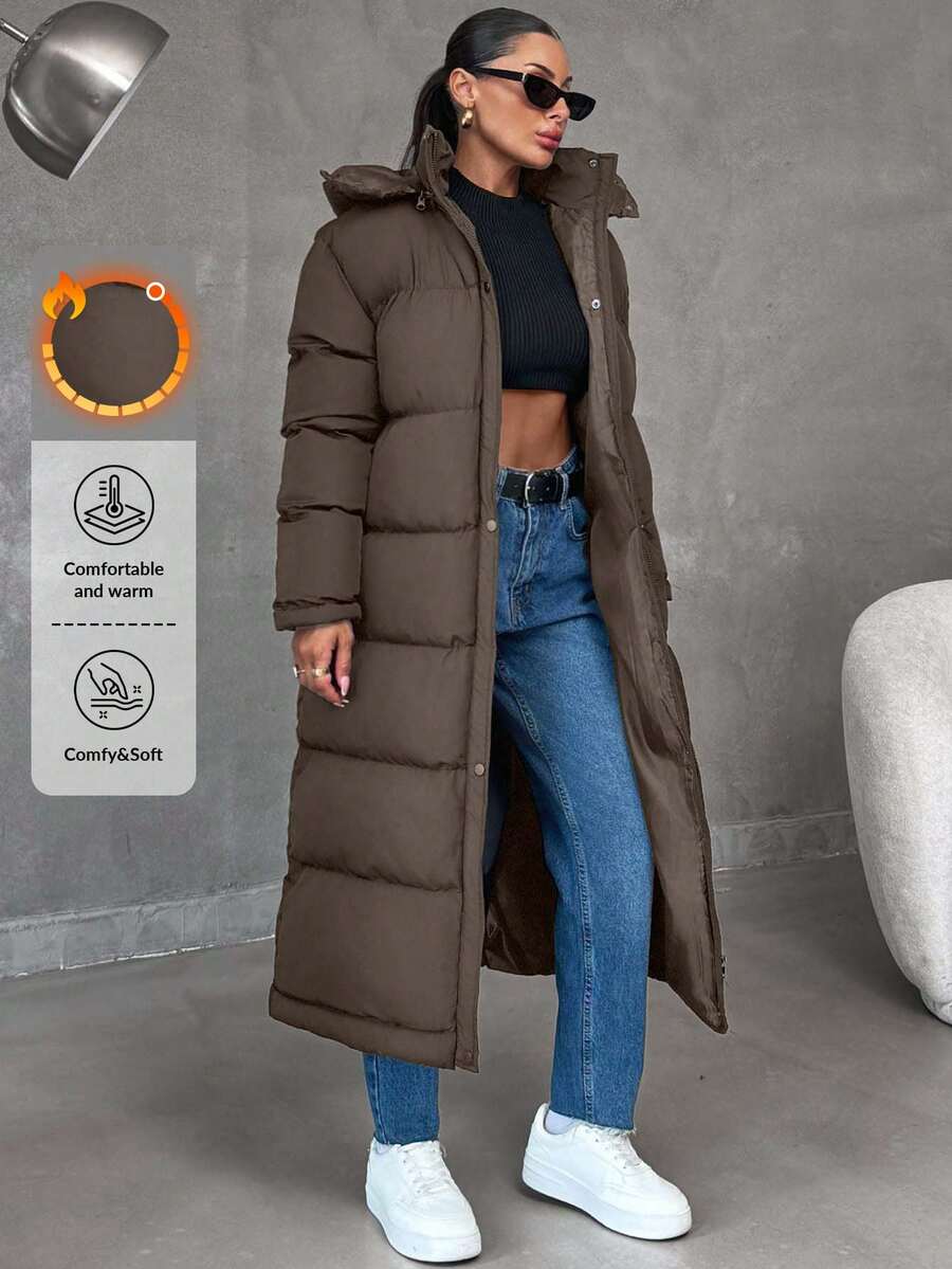 EURMUSE 女士保暖超大二合一防水连帽长款冬季外套