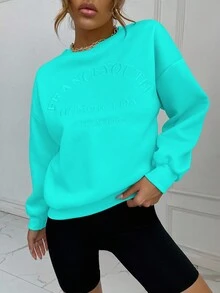 SHEIN Unity Women's Letter Embroidery Solid Color Crew Neck Long Sleeve Long Sweatshirt - Green - View 5