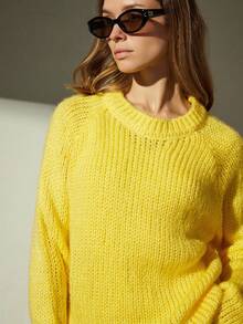 Aveloria Modichic Áo len dệt kim Mohair Chunky Oversize mới - Màu vàng - Xem 1