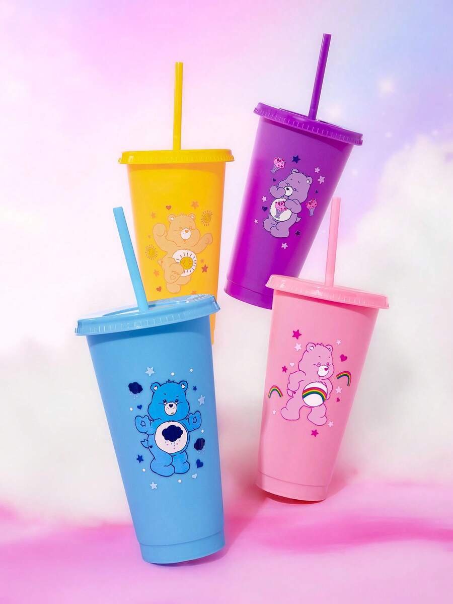 SHEIN X Care Bears 4pcs 24 Oz / 710ml Cartoon Pattern Flat Bottom Cup For Party Drinks - Multicolor - View 1