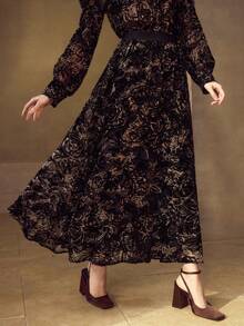 MOTF PREMIUM FLORAL PATTERN FLOWY SKIRT - Black - View 5