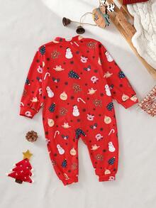 Cozy Pixies جمبسوت قطنية ناعمة مزينة بنقوش الحيوانات الكرتونية وأشكال رجل الزنجبيل والرنة وشجرة الميلاد والرجل الثلجي، بأكمام طويلة، جمبسوت ملابس نوم للأطفال حديثي الولادة في فصل الخريف والشتاء، جمبسوت ملابس نوم عيد الميلاد للأطفال - الأحمر - مشاهدة 2