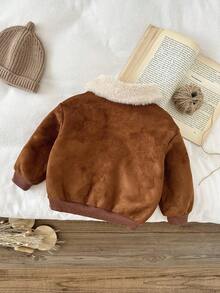 SHEIN 男童休闲日常百搭舒适翻领开襟加厚保暖内衬梭织夹克，适合上学、花园、海滩、生日等场合，春、夏、秋、冬皆宜。 - 彩色 - 查看 4