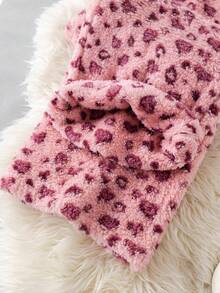 SHEIN Unity Pink Rabbit Fur Leopard Print Bow Elastic Waist Straight Pants - Pink - View 7