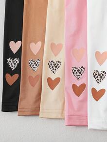 SHEIN Playful Pals 女婴可爱心形印花松紧腰裤，秋季