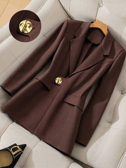 GlowEve CURVE 大码女式纯色简约优雅金属扣口袋盖多功能商务休闲西装外套