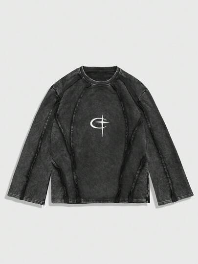 Street Life Herren bedrucktes Rundhals Avant Langarm Lässig Loose Fit T-Shirt, Herbst