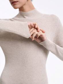 SHEIN X Jwoww Aalyst Vestido de punto de cuello alto de manga larga de mezcla de lana para mujer - Marrón Mocha - Ver 1